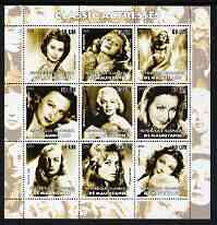 Mauritania 2003 Classic Actresses perf sheetlet containing 9 values unmounted mint (showing Sophia Loren, Rita Hayworth, M Dietrich, Marilyn, Greta Garbo, B Bardot etc), stamps on films, stamps on cinema, stamps on entertainments, stamps on women, stamps on marilyn monroe, stamps on personalities