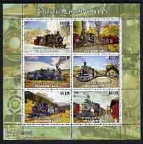 Mauritania 2003 Classic Locomotives perf sheetlet containing 6 values unmounted mint, stamps on railways