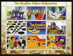 Eritrea 2003 The Beatles Yellow Submarine #2 perf sheetlet containing set of 9 (horizontal) values unmounted mint, stamps on personalities, stamps on entertainments, stamps on music, stamps on pops, stamps on beatles, stamps on submarines