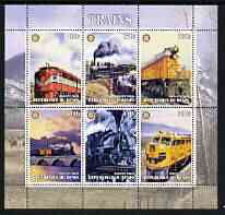 Benin 2003 Old Trains #1 perf sheetlet containing set of 6 values each with Rotary Logo, unmounted mint, stamps on railways, stamps on rotary