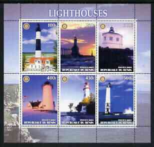 Benin 2003 Lighthouses #3 perf sheetlet containing 6 values each with Rotary Logo, unmounted mint, stamps on lighthouses, stamps on rotary