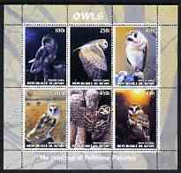 Benin 2003 Owls #2 perf sheetlet containing 6 values unmounted mint, stamps on birds, stamps on birds of prey, stamps on owls