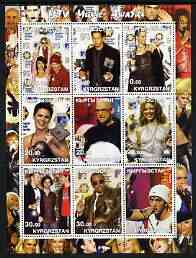 Kyrgyzstan 2002 MTV Music Awards perf sheetlet containing 9 values unmounted mint (shows Kylie, Eminem, etc), stamps on entertainments, stamps on music, stamps on pops, stamps on 