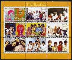 Congo 2003 The Beatles (Colour) perf sheetlet containing 9 values, unmounted mint, stamps on personalities, stamps on music, stamps on beatles, stamps on pops