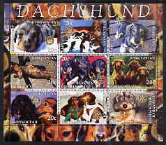 Kyrgyzstan 2004 Dogs - Dachshunds perf sheetlet containing 9 values each with Rotary Logo, unmounted mint, stamps on dogs, stamps on dachshund, stamps on rotary