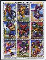 Mongolia 1998 Grateful Dead perf sheetlet containing 9 values (Teddy Bears in various sports) unmounted mint, stamps on , stamps on  stamps on pops, stamps on  stamps on music, stamps on  stamps on bears, stamps on  stamps on teddy, stamps on  stamps on bicycles, stamps on  stamps on football, stamps on  stamps on golf, stamps on  stamps on skating, stamps on  stamps on rock, stamps on  stamps on ice hockey, stamps on  stamps on skiing, stamps on  stamps on basketball, stamps on  stamps on baseball, stamps on  stamps on sport