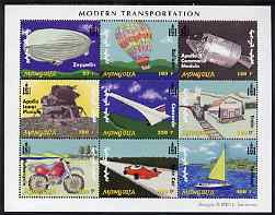 Mongolia 2001 Modern Transport perf sheetlet containing 9 values unmounted mint, stamps on transport, stamps on zeppelins, stamps on airships, stamps on balloons, stamps on space, stamps on apollo, stamps on concorde, stamps on aviation, stamps on railways, stamps on motorbikes, stamps on cars, stamps on sailing, stamps on yachts