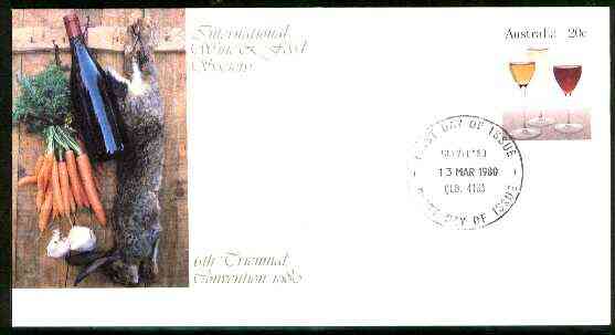 Australia 1980 International Wine & Food Society 20c postal stationery envelope with first day cancellation, stamps on wine, stamps on alcohol, stamps on food