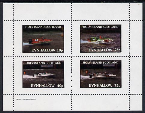 Eynhallow 1982 Speed Boats (advertising Shell Oil, Marlboro Cigarettes, etc) perf set of 4 values (10p to 75p) unmounted mint, stamps on ships, stamps on  oil , stamps on tobacco    advertising