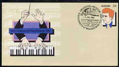 Australia 1982 Birth Centenary of Percy Grainger 27c postal stationery envelope with Special Museum cancellation, stamps on music     composer     museums