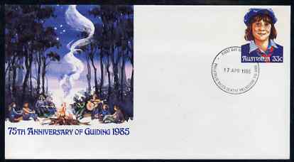 Australia 1985 75th Anniversary of Guiding 33c postal stationery envelope with first day cancellation, stamps on scouts, stamps on guides