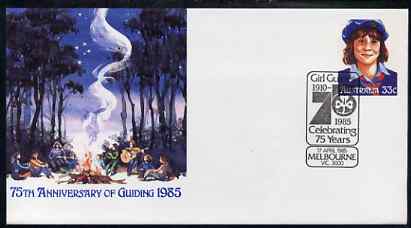 Australia 1985 75th Anniversary of Guiding 33c postal stationery envelope with special illustrated first day cancellation, stamps on scouts, stamps on guides