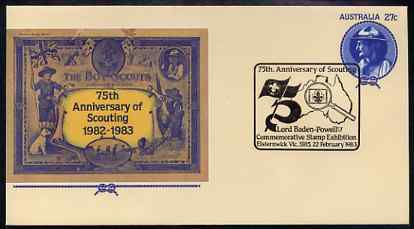 Australia 1982 75th Anniversary of Scouting 27c postal stationery envelope with special 'Baden Powell Stamp Exhibition'  cancellation, stamps on scouts, stamps on stamp exhibitions