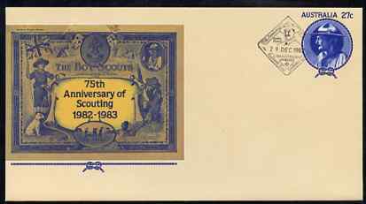 Australia 1982 75th Anniversary of Scouting 27c postal stationery envelope with special Redbank Scout Jamboree  cancellation, stamps on scouts