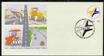 Australia 1983 World Road Congress 30c postal stationery envelope with special illustrated first day cancellation, stamps on roads      bridges