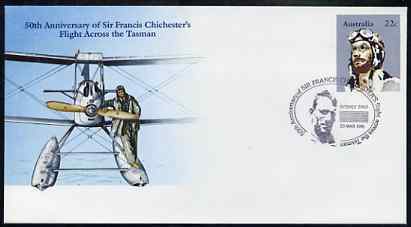 Australia 1981 50th Anniversary of Sir Francis Chichesters Flight Across the Tasman 22c postal stationery envelope with special illustrated Portrait cancellation, stamps on aviation     gypsy-moth
