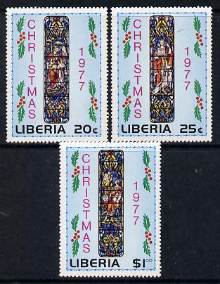 Liberia 1977 Christmas (Stained Glass Windows) set of 3 unmounted mint SG 1324-26, stamps on arts    christmas    stained glass