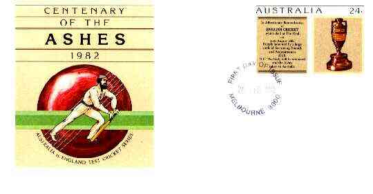 Australia 1982 Centenary of the Ashes 24c postal stationery envelope with first day cancellation, stamps on cricket       sport
