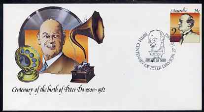 Australia 1982 Centenary of Birth of Peter Dawson (Baritone) 24c postal stationery envelope with special illustrated 'Portrait' first day cancellation, stamps on music        microphones