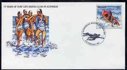 Australia 1981 Surf Life Saving Clubs Anniversary 22c postal stationery envelope with special illustrated 'Scarborough' first day cancellation, stamps on rescue     surfing