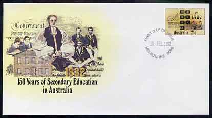 Australia 1982 150 years of Secondary Education 24c postal stationery envelope with first day cancellation, stamps on education