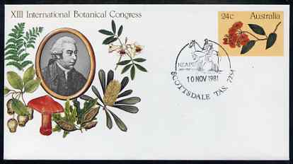 Australia 1981 International Botanical Congress 24c postal stationery envelope with special illustrated Scottsdale first day cancellation, stamps on flowers, stamps on fungi