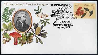 Australia 1981 International Botanical Congress 24c postal stationery envelope with special illustrated Sydney Congress first day cancellation, stamps on flowers, stamps on fungi