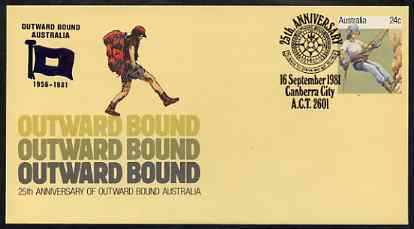 Australia 1981 Outward Bounds 25th Anniversary 24c postal stationery envelope with special illustrated first day cancellation, stamps on mountaineering      youth