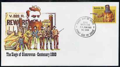 Australia 1980 Centenary of the Seige of Glenrowan 22c postal stationery envelope with first day cancellation, stamps on outlaws      police, stamps on  law , stamps on 