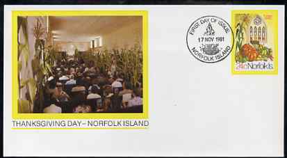Norfolk Island 1981 Thanksgiving Day 24c postal stationery envelope with illustrated first day cancellation, stamps on fruit
