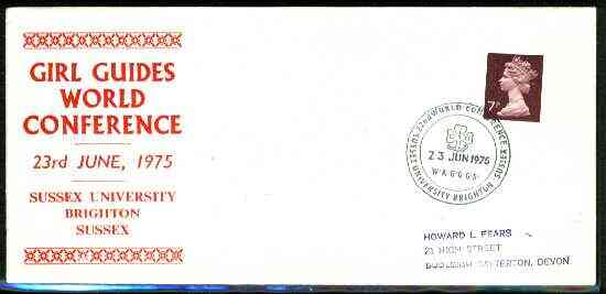 Great Britain 1975 Commemorative cover for Brighton Girl Guides World Conference with special illustrated cancel, stamps on scouts, stamps on guides