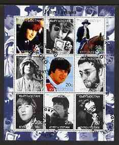 Kyrgyzstan 2000 John Lennon perf sheetlet containing 9 values fine cto used, stamps on music, stamps on personalities, stamps on beatles, stamps on entertainments, stamps on pops