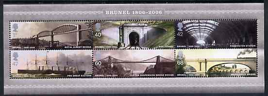 Great Britain 2006 Brunel Birth Bicentenary perf m/sheet unmounted mint, stamps on bridges, stamps on civil engineering, stamps on ships, stamps on railways, stamps on london