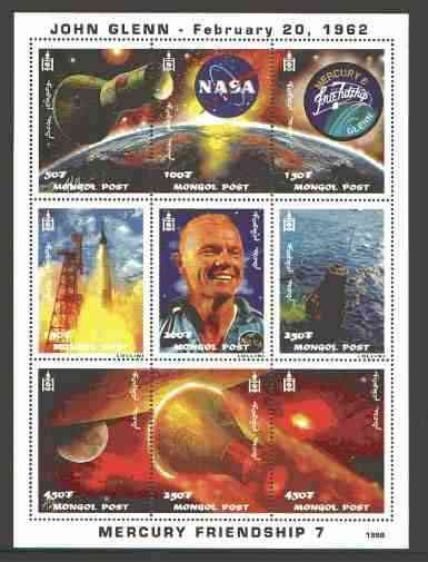 Mongolia 1998 John Glenn Return To Space #02 perf sheetlet containing set of 9 values unmounted mint, stamps on space, stamps on , stamps on masonics, stamps on masonry