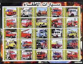 Djibouti 2003 Fire Engines #1 imperf sheetlet containing 25 values unmounted mint, stamps on fire