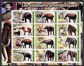 Congo 2004 Prehistoric Elephants imperf sheetlet containing 12 values (with Baden Powell in margin) unmounted mint, stamps on scouts, stamps on dinosaurs, stamps on elephants, stamps on animals, stamps on zebra, stamps on giraffes, stamps on lions, stamps on cats, stamps on bison, stamps on bovine, stamps on rhinos, stamps on 