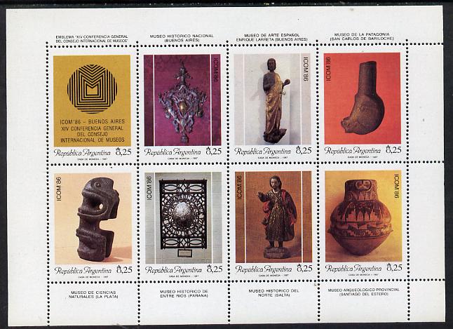 Argentine Republic 1987 Museums se-tenant sheetlet of 8, unmounted mint SG 2041-48, stamps on artefacts   museums