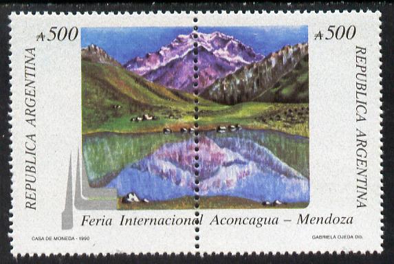 Argentine Republic 1990 Aconcagua Fair (Mountain & Lagoon) se-tenant pair unmounted mint SG 2192a, stamps on lakes  mountains  tourism