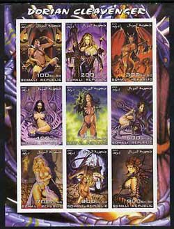 Somalia 2003 Fantasy Art by Dorian Cleavenger imperf sheetlet containing 9 values unmounted mint, stamps on arts, stamps on women, stamps on nudes, stamps on fantasy