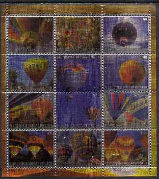 South Ossetia Republic (Kussar Iryston) 2000 Hot Air Balloons perf sheetlet containing set of 12 values printed on metallic foil unmounted mint, stamps on aviation, stamps on balloons