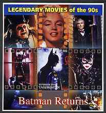 Tadjikistan 2002 Legendary Movies of the '90's - Batman Returns, large perf sheetlet containing 1 value unmounted mint (also shows Marilyn Monroe), stamps on , stamps on  stamps on films, stamps on  stamps on cinema, stamps on  stamps on personalities, stamps on  stamps on entertainments, stamps on  stamps on marilyn, stamps on  stamps on marilyn monroe