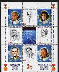 South Ossetia Republic 1999 History of USSR Space Discoveries #01 perf sheetlet containing 8 values plus label unmounted mint , stamps on space, stamps on medals