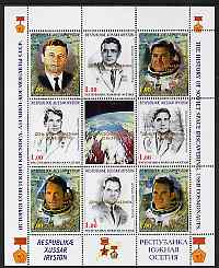 South Ossetia Republic 1999 History of USSR Space Discoveries #03 perf sheetlet containing 8 values plus label overprinted for Astronauts Day in gold, unmounted mint , stamps on , stamps on  stamps on space, stamps on  stamps on medals
