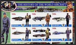 Ivory Coast 2003 History of the World Aircraft #02 imperf sheetlet containing 6 values each with Scout logo (with Blair & Bush & Victory in Iraq) unmounted mint , stamps on aviation, stamps on scouts, stamps on  ww2 , stamps on 