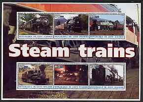 Ivory Coast 2003 Steam Trains #2 perf sheetlet containing 6 values unmounted mint, stamps on railways