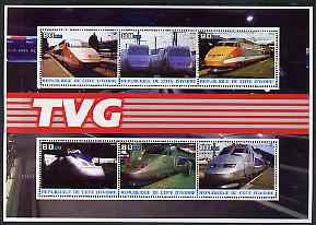 Ivory Coast 2003 TVG perf sheetlet containing 6 values unmounted mint, stamps on railways