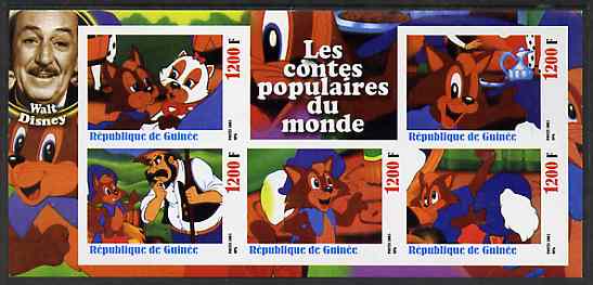 Guinea - Conakry 2003 Walt Disney - Fairy Tales #3 - The Red Fox imperf sheetlet containing 5 values unmounted mint, stamps on disney, stamps on fairy tales