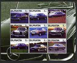 Buriatia Republic 2003 Mercedes Cars perf sheetlet containing set of 9 values unmounted mint, stamps on cars, stamps on mercedes