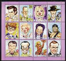 Udmurtia Republic 2001 Caricatures of Movie Stars #1 perf sheetlet containing set of 12 values unmounted mint, stamps on personalities, stamps on movies, stamps on films, stamps on cinema