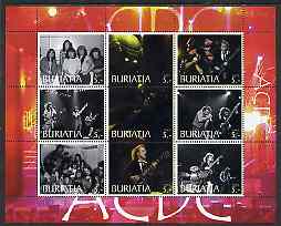 Buriatia Republic 2003 AC/DC #1 perf sheetlet containing set of 9 values (red outer frame) unmounted mint, stamps on personalities, stamps on music, stamps on pops, stamps on rock
